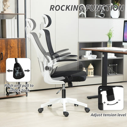 High Back Office Chair, Mesh Computer Desk Chair with Rotatable Headrest, Lumbar Back Support, Adjustable Height, Black