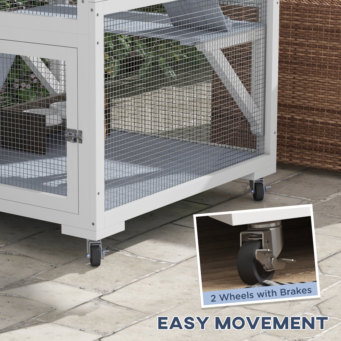 34" L Catio Outdoor Cat Enclosure on Wheels with Hammock Multiple Platforms Resting Condo Ramps for 1-3 Cats, Light Grey