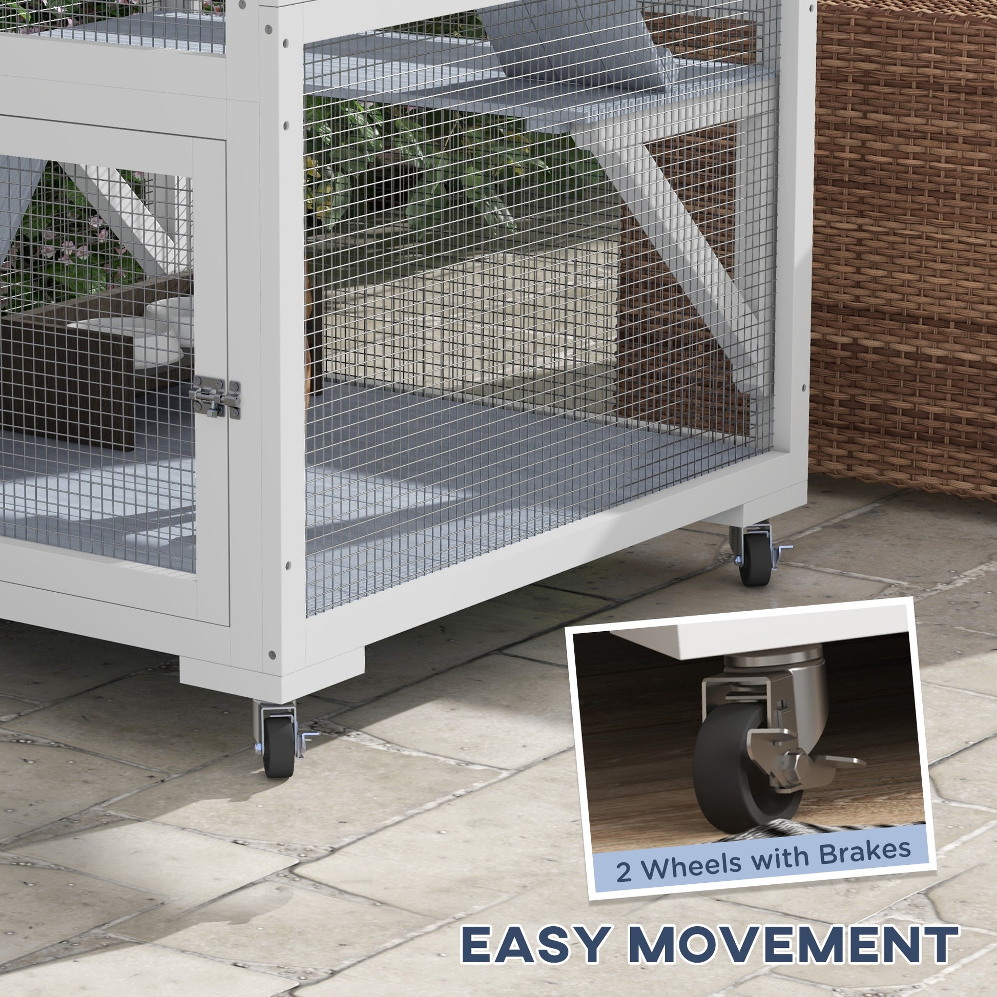 34" L Catio Outdoor Cat Enclosure on Wheels with Hammock Multiple Platforms Resting Condo Ramps for 1-3 Cats, Light Grey