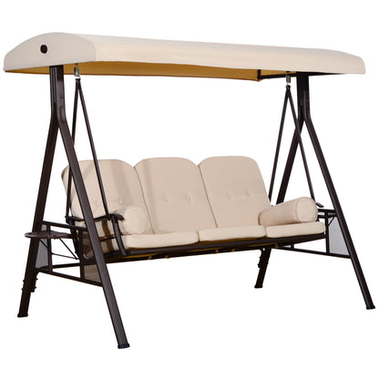 3 Seater Heavy Duty Swing Chair Outdoor Lounge Hammock Cushioned Seat W/ Tilt Canopy, Beige