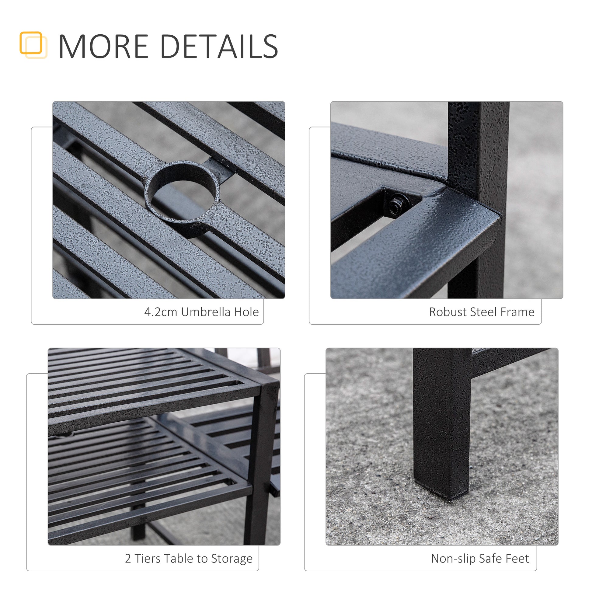 Steel Garden Bench w/ Middle Table, Umbrella Hole, Double Seat for Outdoor, Patio, Backyard Weather-Resistant Frame, Black
