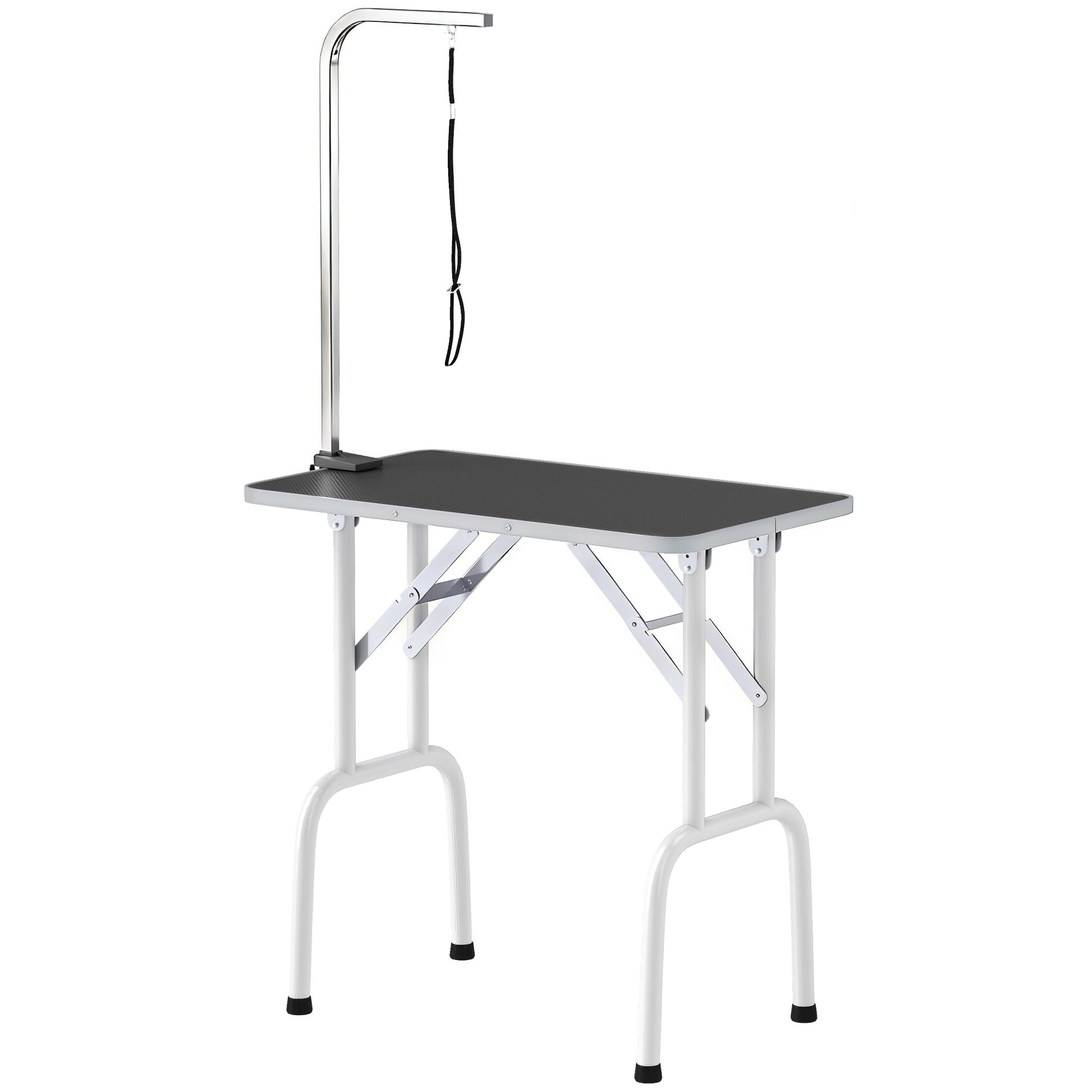 Foldable Pet Grooming Table for Dogs Cats with Adjustable Arm, Non-slip Surface, Black