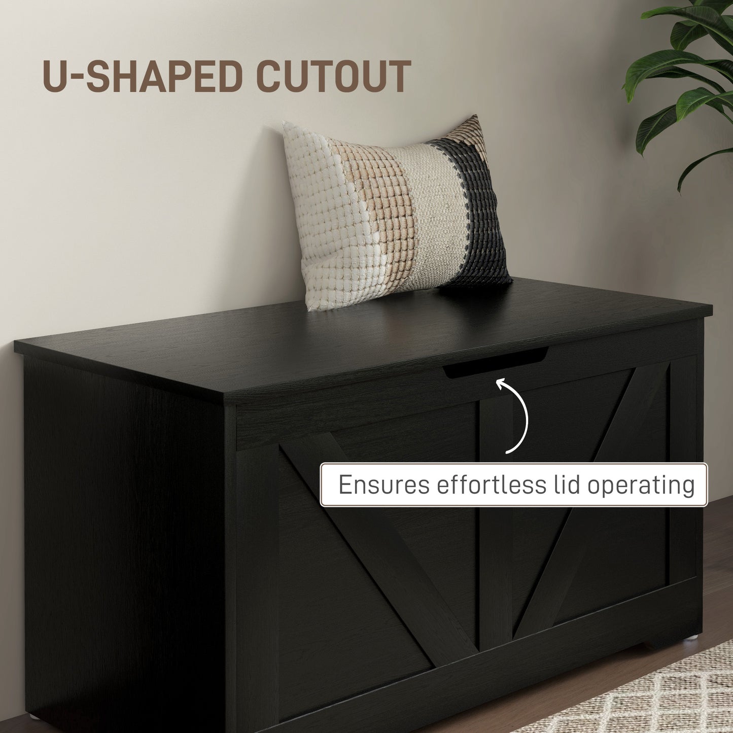 31.5 Inches Storage Chest, Storage Trunk with 2 Safety Hinges for Living Room, Black Wood Grain
