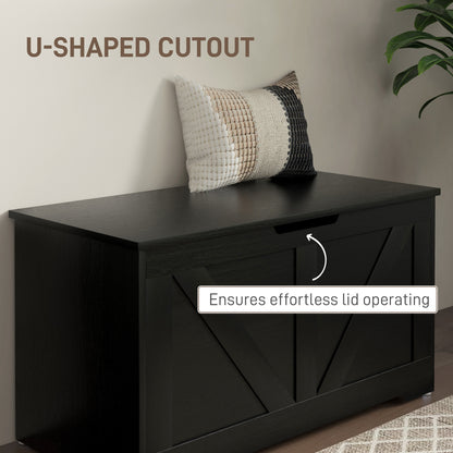 31.5 Inches Storage Chest, Storage Trunk with 2 Safety Hinges for Living Room, Black Wood Grain