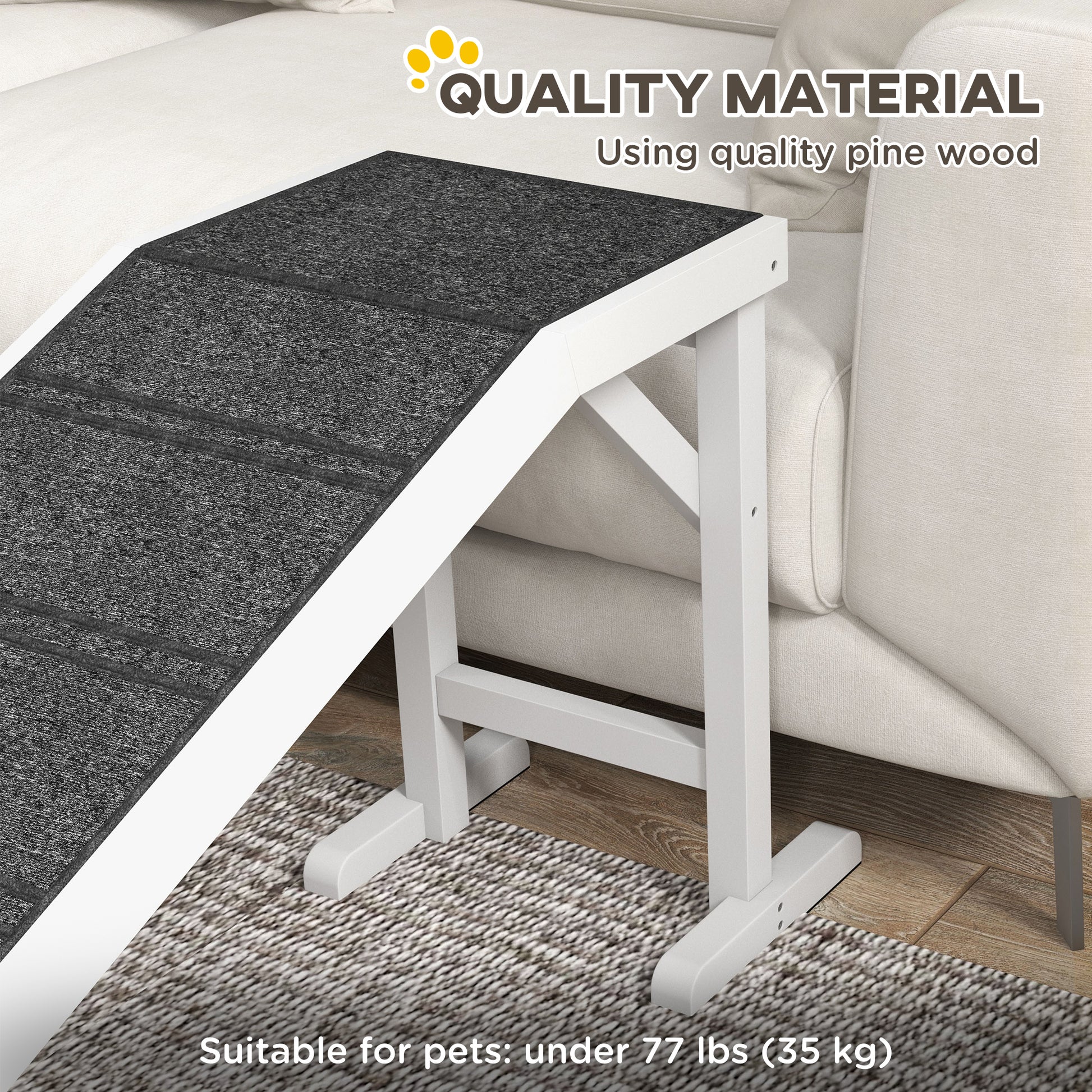 Pet Ramp, Dog Bed Steps with Non-slip Carpet, Top Platform, 74" x 16" x 25", White