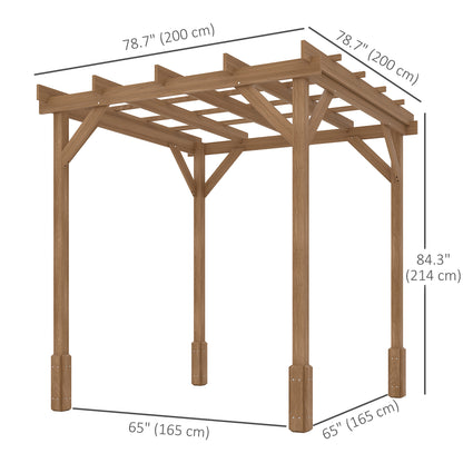 6.6' x 6.6' Wood Pergola, Outdoor Gazebo Grape Trellis with Stable Structure for Climbing Plant Support, Dark Brown