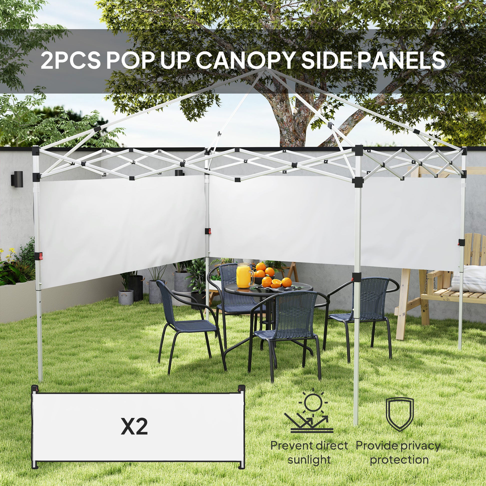 Canopy Sidewalls for 10' x 10' or 10' x 20' Pop up Canopy, 2 PCS Canopy Half Walls Only, White