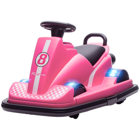 Qaba Bumper Car for Kids, 6V Battery Powered Bumping Car with 360 Degree Spin, Dual Motors, Music, for 3-8 Years, Pink