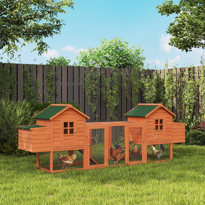 123" Extra Large Chicken Coop Wooden Poultry House Rabbit Hutch Hen Backyard with Outdoor Run Ramps and Nesting Boxes, Orange
