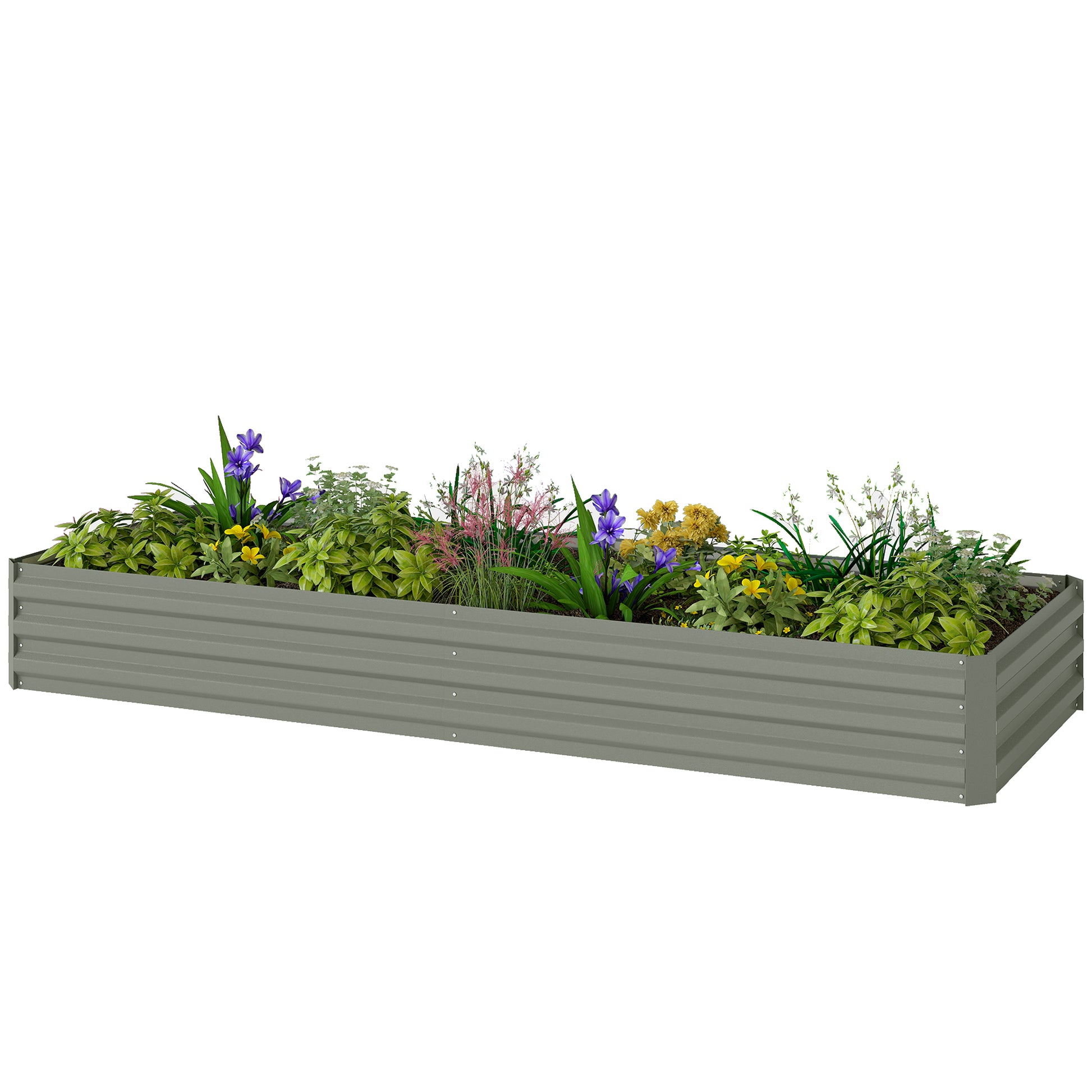 8 x 3 x 1ft Galvanized Raised Garden Bed, Metal Elevated Planter Box for Growing Flowers, Herbs, Succulents, Light Grey