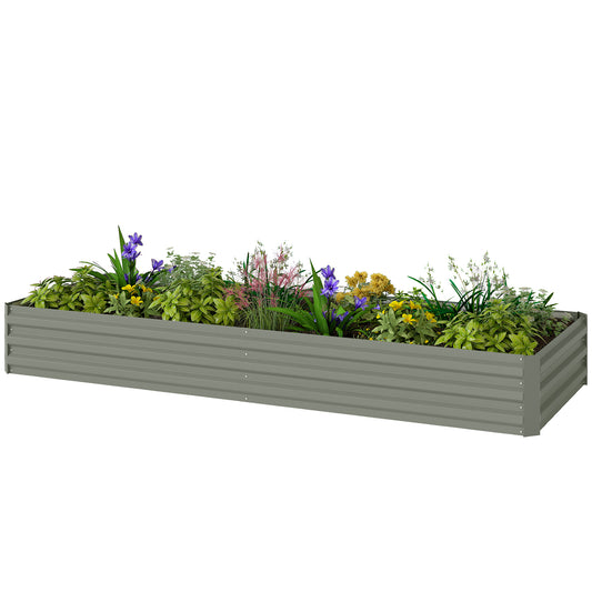 8 x 3 x 1ft Galvanized Raised Garden Bed, Metal Elevated Planter Box for Growing Flowers, Herbs, Succulents, Light Grey