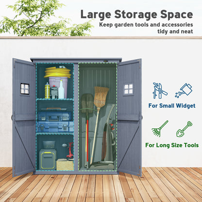 4x1.5ft Wooden Garden Storage Shed, Outdoor Tool Cabinet Organizer with Windows and Double Door, Dark Grey