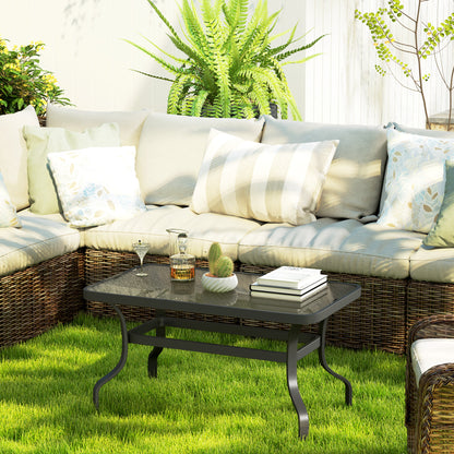 37" Patio Coffee Table with Tempered Glass Top, Outdoor Coffee Table with Metal Frame, Black