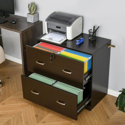 2 Drawer File Cabinet with Lock, Office Filing Cabinet, Hanging Bar for Letter Size, Home Office, Espresso