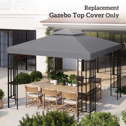 10' x 10' Square 2-Tier Gazebo Canopy Replacement Top Cover Outdoor Garden Sun Shade, Dark Grey
