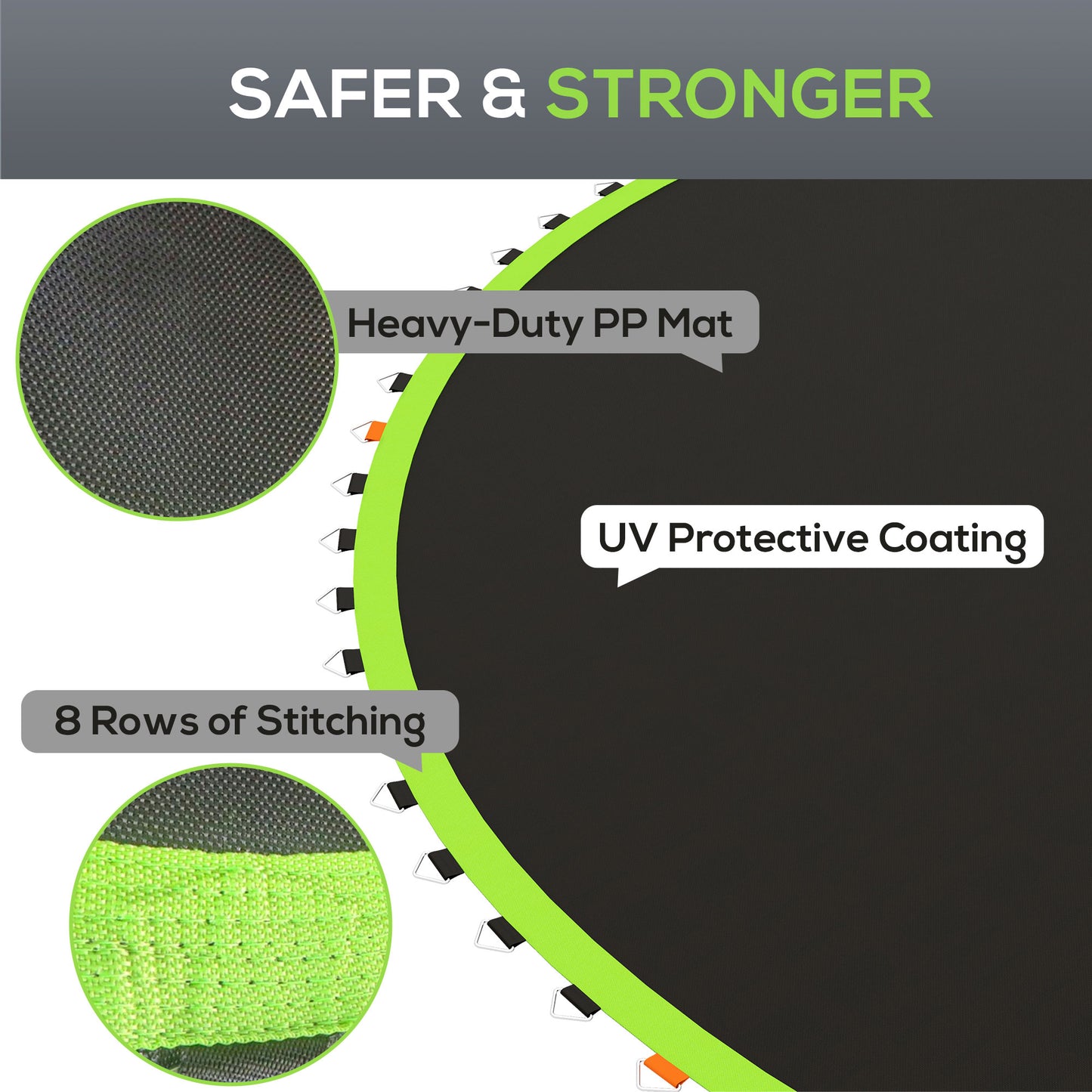 Soozier Trampoline Replacement Mat, Fits 14' Trampoline w/ 80 V-Hooks & 5.5" Springs (Spring & Frame not Included), Green