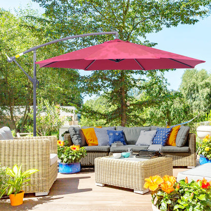 10' Deluxe Patio Umbrella, Outdoor Market Parasol, Banana Hanging Offset Sunshade with Crank, Cross Base, Wine Red