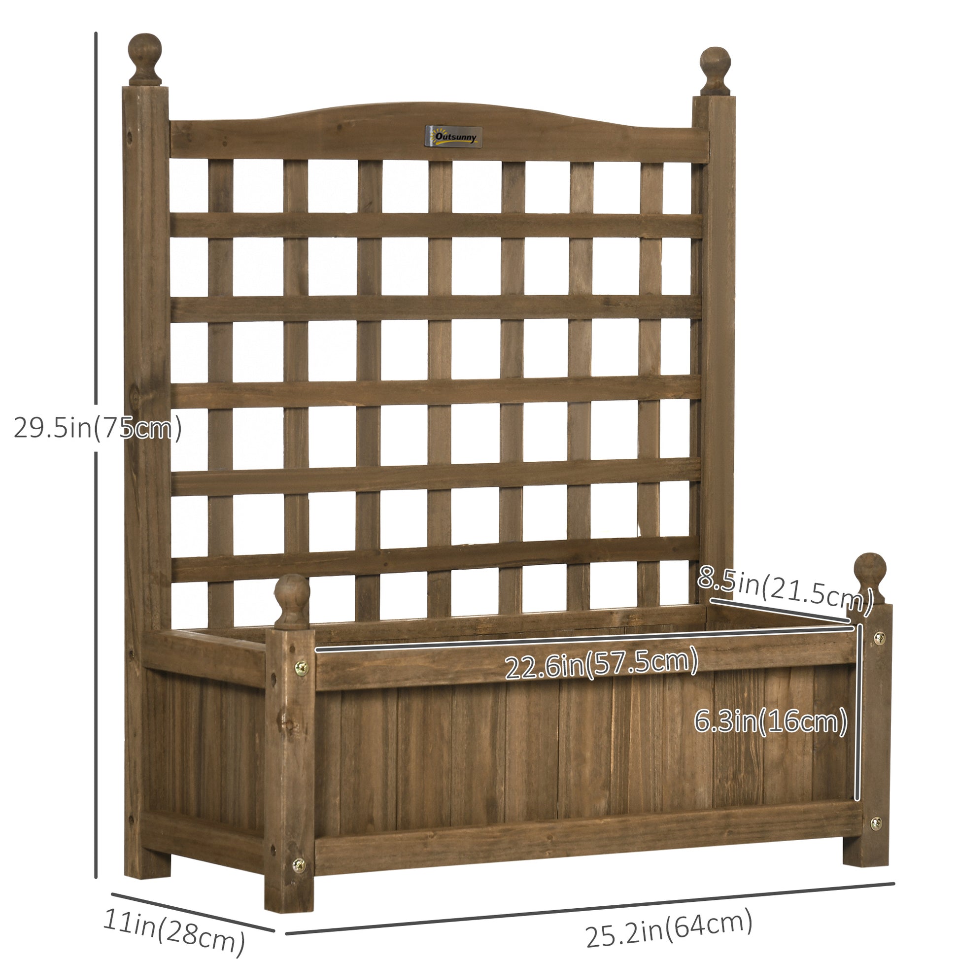 Garden Planter with Trellis for Climbing Vines, Wood Raised Garden Bed, Planter Box for Garden, Indoor Outdoor, Coffee