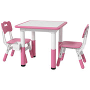 Qaba 3 Pieces Toddler Table and Chair Set, Height Adjustable Kids Table and Chair Set w/ Storage, for Playroom Pink