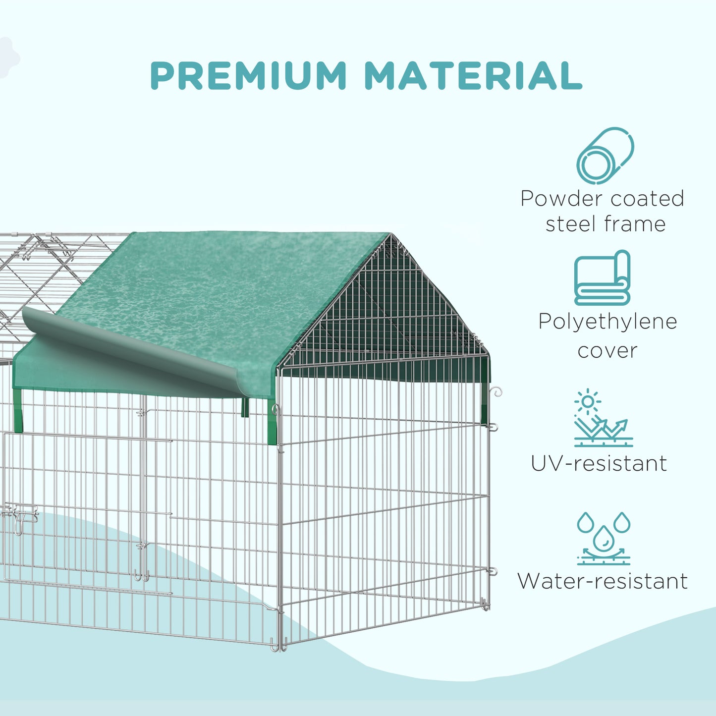 Pet Playpen with Roof, Metal Guinea Pig Cage, Rabbit Pen, Chicken Coop Run, Catio Cat Enclosure with Cover, Doors, Indoor Outdoor for Small Animals, 87" x 41" x 41", Green