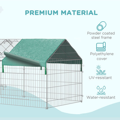 Pet Playpen with Roof, Metal Guinea Pig Cage, Rabbit Pen, Chicken Coop Run, Catio Cat Enclosure with Cover, Doors, Indoor Outdoor for Small Animals, 87" x 41" x 41", Green