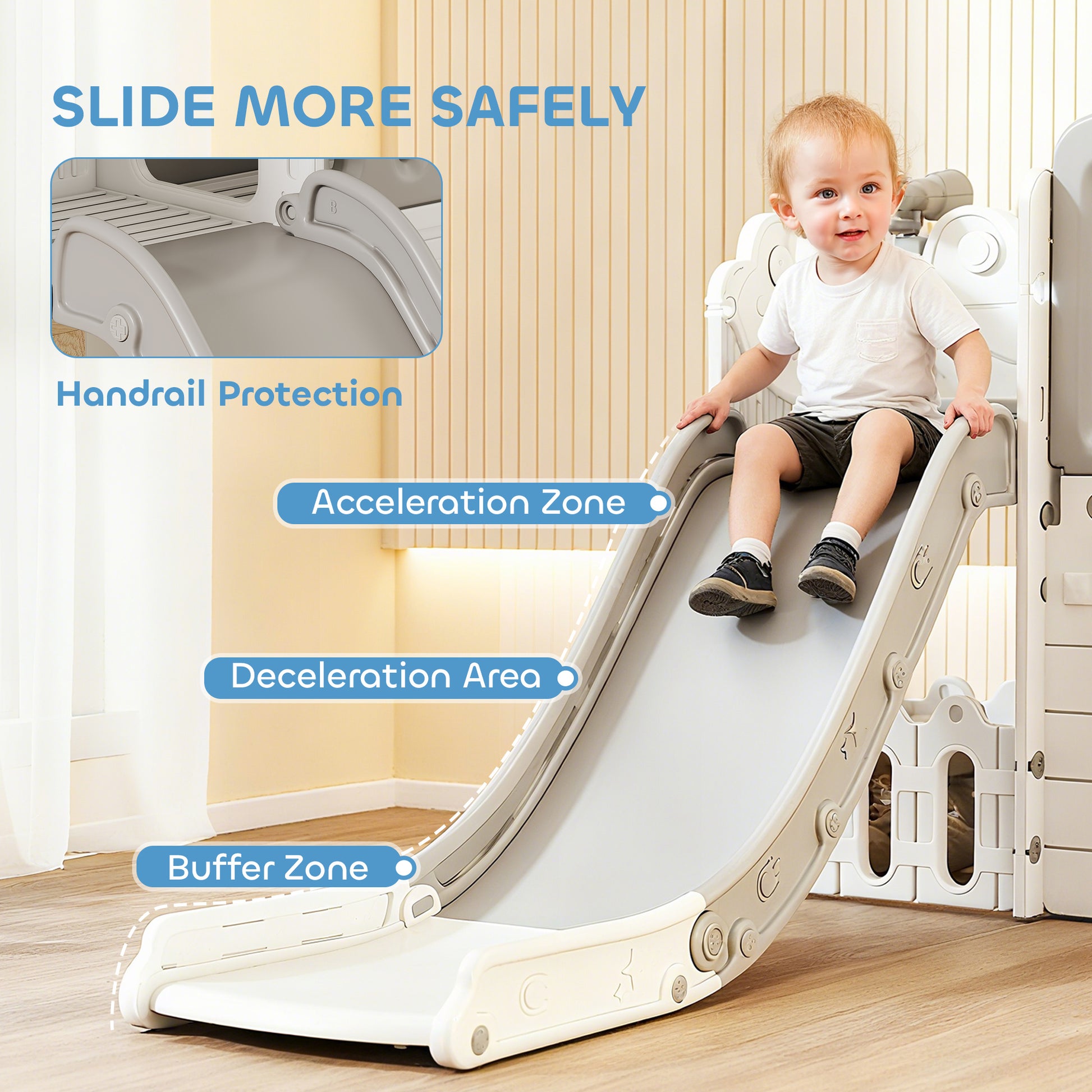 Qaba 7-in-1 Toddler Slide, Kids Slide Climber Playset with Playhouse and Basketball Hoop for 1-4 Years, Grey