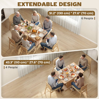 Extendable Dining Table for 4-6 People, 43.3"-51.2" Kitchen Table with 6 Open Shelves, Natural Wood