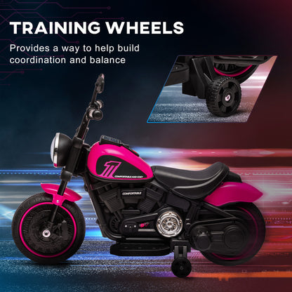 Aosom 6V Kids Motorcycle with Training Wheels, Foot Pedal, Headlight, Music, Forward/Reverse, Single-Button Start, Pink