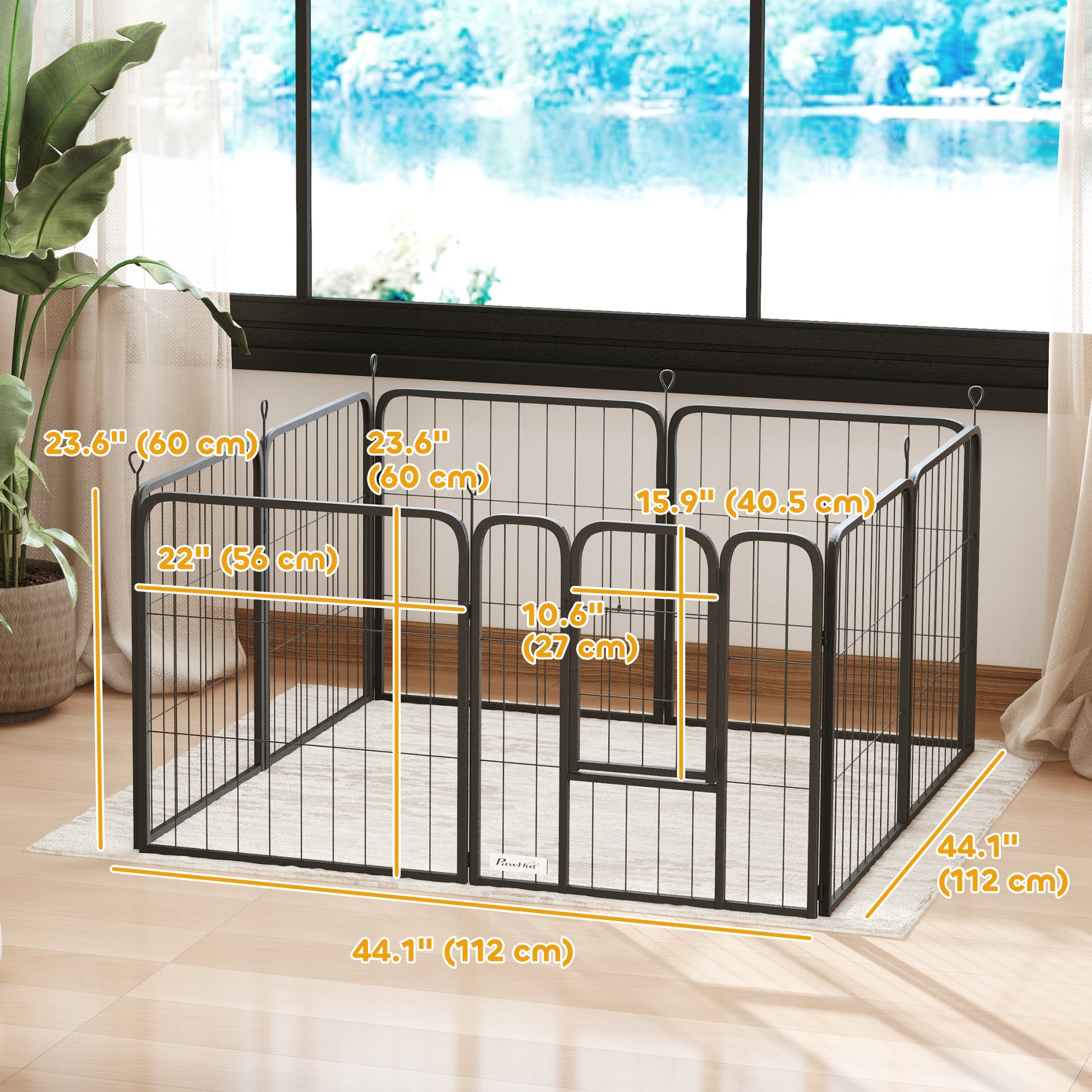24" Dog Playpen Indoor Outdoor, Portable Foldable 8 Panels Pet Playpen with Door & Strap for Small Dogs