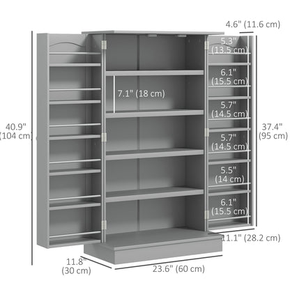 41" Storage Cabinet, 2-Door Kitchen Pantry Cabinet with 5-tier Shelving, 12 Spice Racks and Adjustable Shelves, Grey