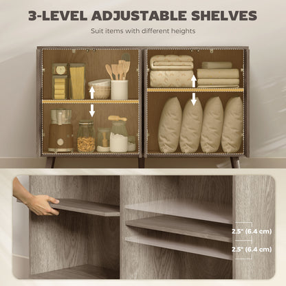 Buffet Cabinet with Storage, Modern Fluted Sideboard with Adjustable Shelves for Dining Room Living Room, Light Grey