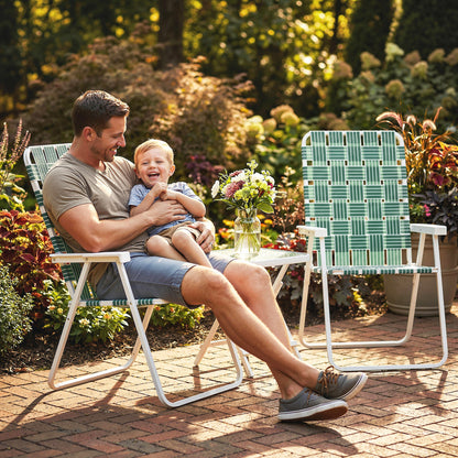 Set of 2 Folding Patio Chairs, Portable Chair Set with Armrests for Camping, Garden, Pool, Beach, Backyard, Green