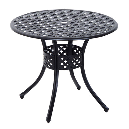 33-Inch Roud Patio Dining Table with Umbrella Hole, Cast Aluminum Garden Table, All Weather Patio Bisto Table, for Lawn, Garden, Outside, Black