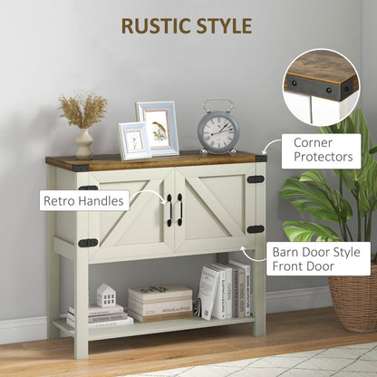 Farmhouse Kitchen Storage Cabinet, Free Standing Sideboard Console Table with Barn Doors, Bottom Shelf, White