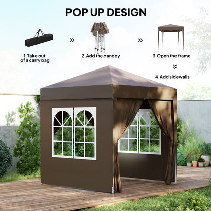 6.6'x6.6' Pop Up Canopy Tent with Sidewalls, Instant Sun Shelter Camping Gazebo with Carry Bag, Coffee