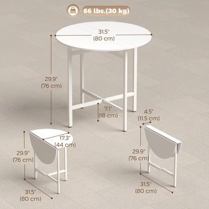 Drop Leaf Table, Folding Dining Table for Small Spaces 80 cm, White