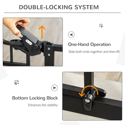 29.1''-31.5'' Extra Wide Dog Gate with Cat Door with Stair Pressure Fit, Auto Close, Double Locking, for Doorways, Hallways, Stairs, Black