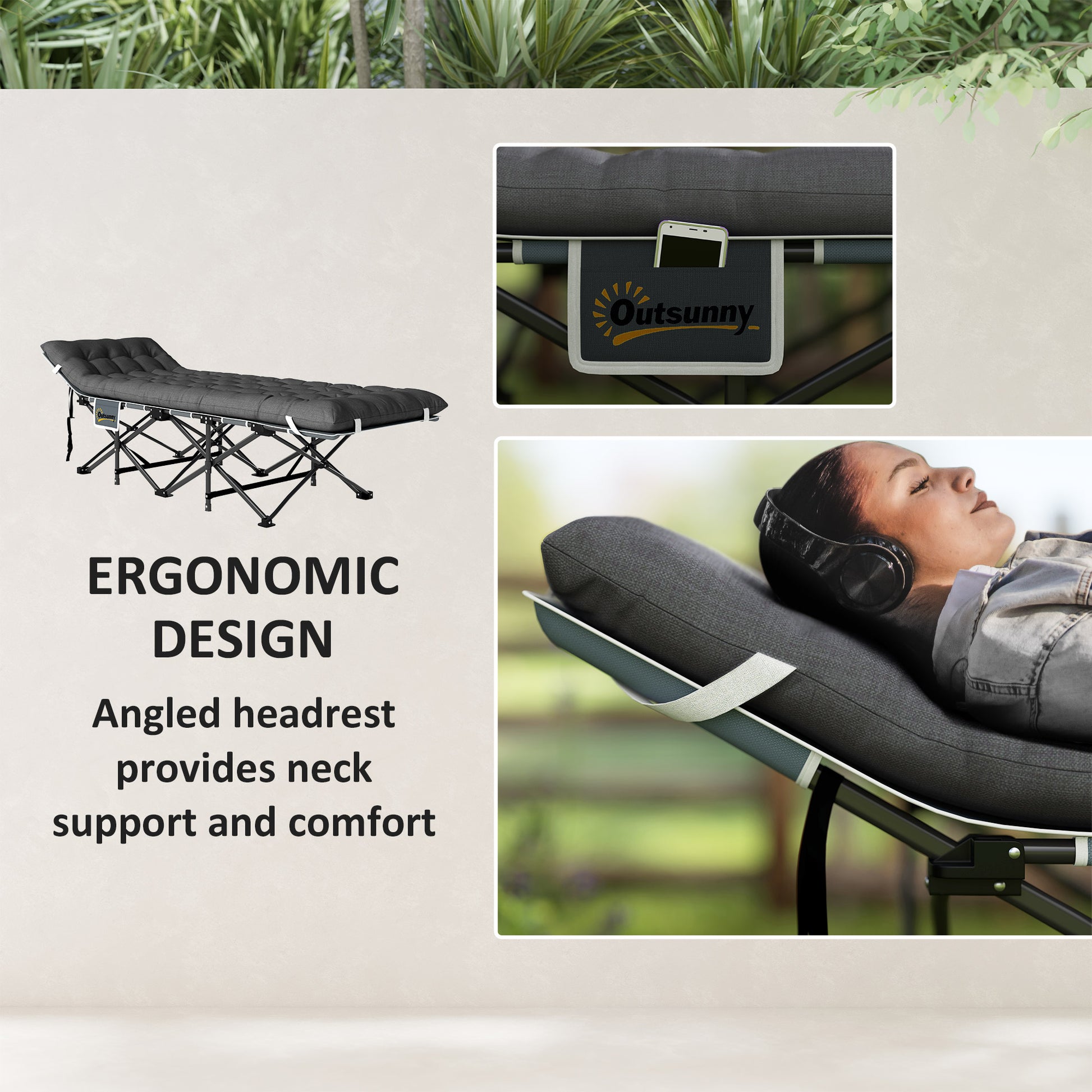 26.8" Wide Folding Bed, Camping Cot for Adults with Cushion, Carry Bag, Max Load 330 LBS, Dark Grey
