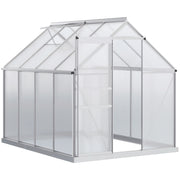 6' x 8' x 6.5' Walk-in Greenhouse, Polycarbonate Greenhouse with Adjustable Roof Vent, Base, Sliding Door, Clear