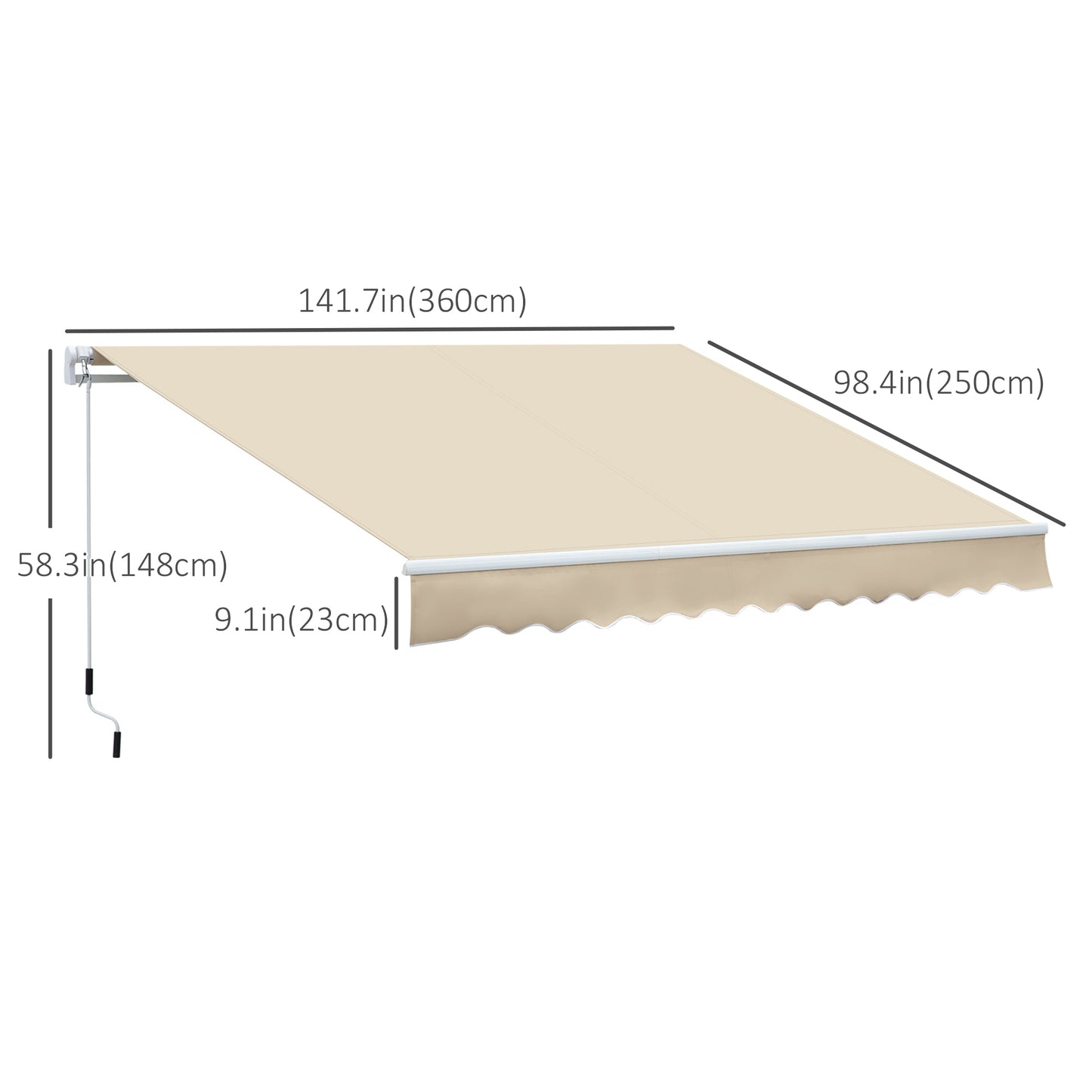 12' x 8' Retractable Patio Awning Sunshade Shelter with Manual Crank Handle UV & Water-Resistant for Deck Balcony Cream