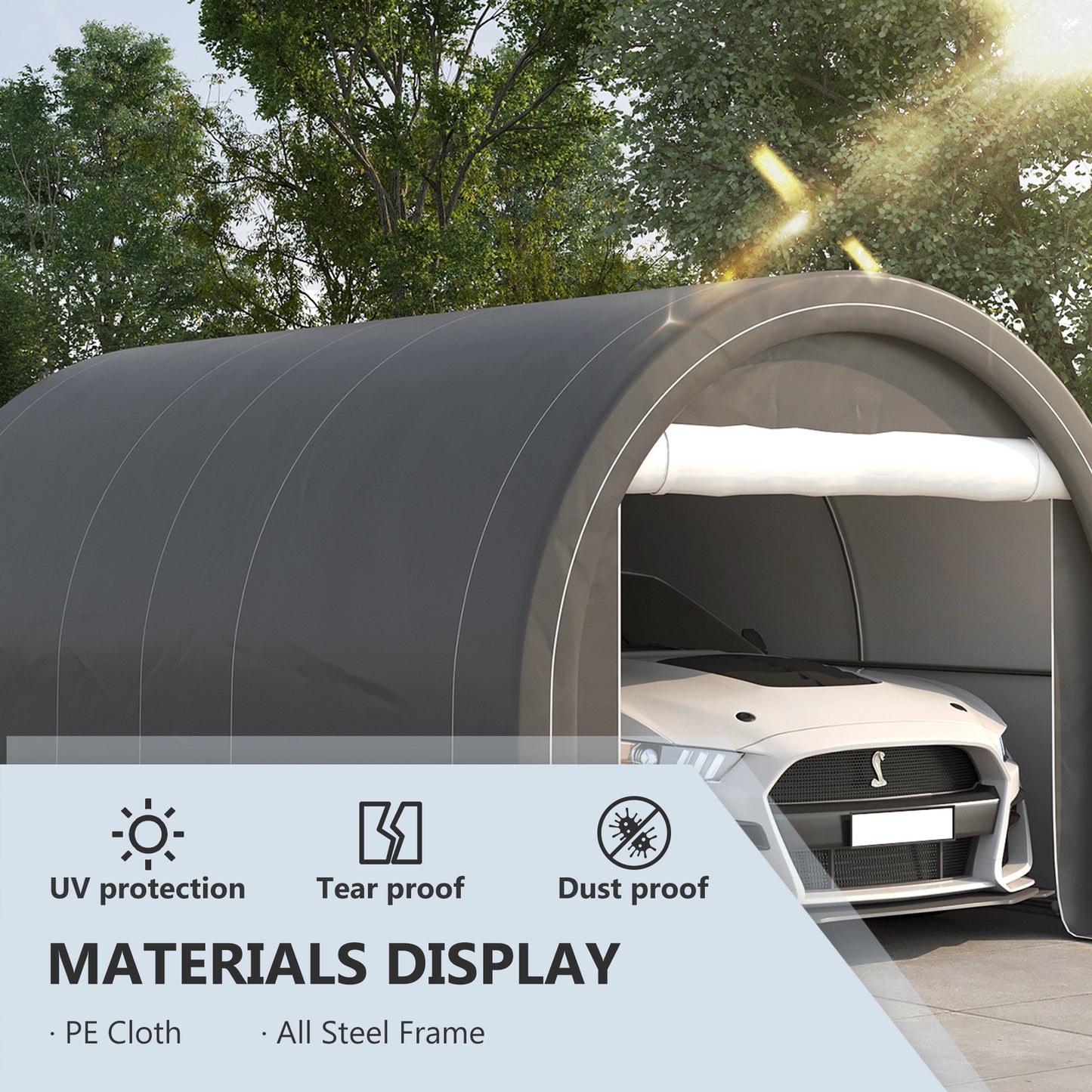10' x 16' Heavy Duty Portable Carport Tent with Zippered Door, PE Cover for Car, Boat, Motorcycle, Bike, Grey