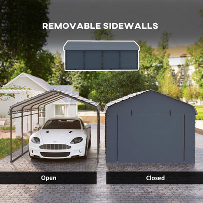 12' x 20' Metal Carport, Heavy Duty Garage Car Shelter with Galvanized Metal Roof and Removable Sidewalls, Dark Grey