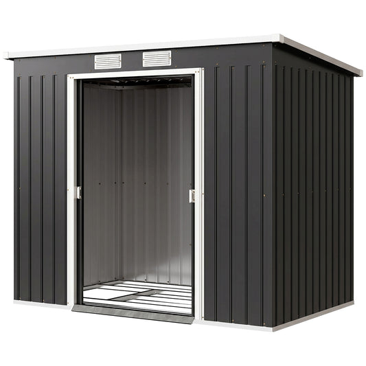 7 x 4ft Galvanised Steel Garden Shed, with Foundation Kit - Dark Grey