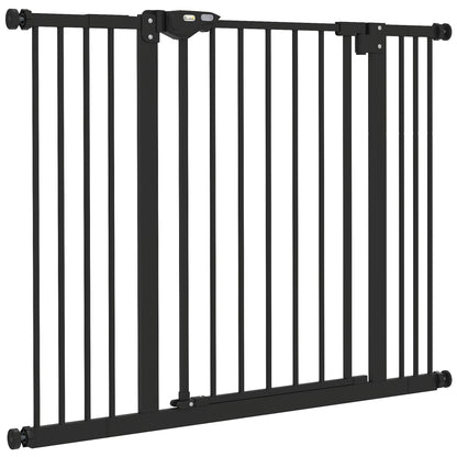 30 Inch Tall Pet Gate with Door Dog Gate and Barrier Indoor for Stairs Includes 2.8", 5.5" Extensions Kit, Black