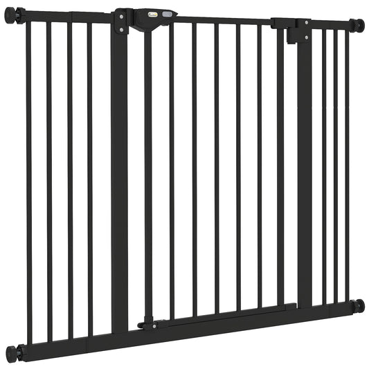 30 Inch Tall Pet Gate with Door Dog Gate and Barrier Indoor for Stairs Includes 2.8", 5.5" Extensions Kit, Black