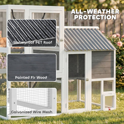 Catio Outdoor Cat Enclosure, 63" L Large Cat House with 4-Way Adjustable Door, Private House, Hammock, 2 Platforms