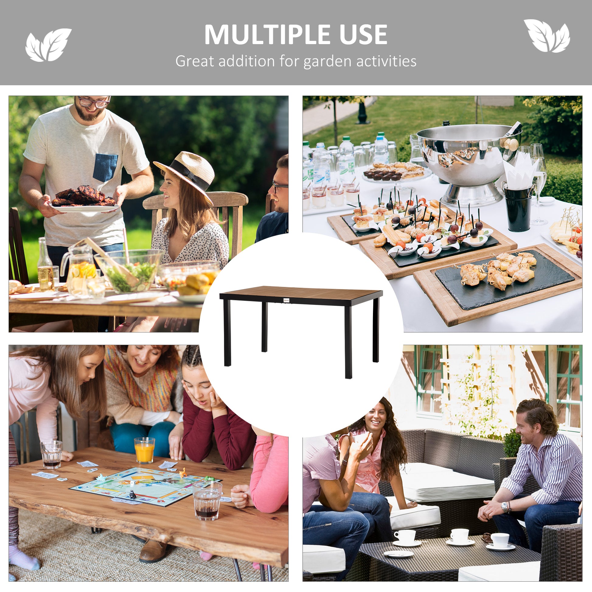 Aluminum Outdoor Dining Table for 6, Rectangular Patio Dining Table 55" L x 35.5" W x 29.25" H, Modern Garden Table for Kitchen, Dining Room, Patio, Natural