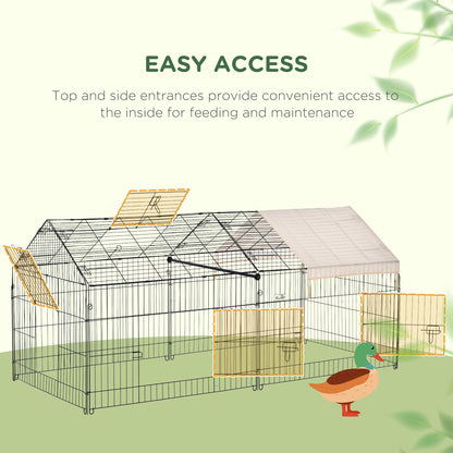 Pet Playpen with Roof, Metal Guinea Pig Cage, Rabbit Pen, Chicken Coop Run, Catio Cat Enclosure with Cover, Doors, Indoor Outdoor for Small Animals, 87" x 41" x 41", Cream