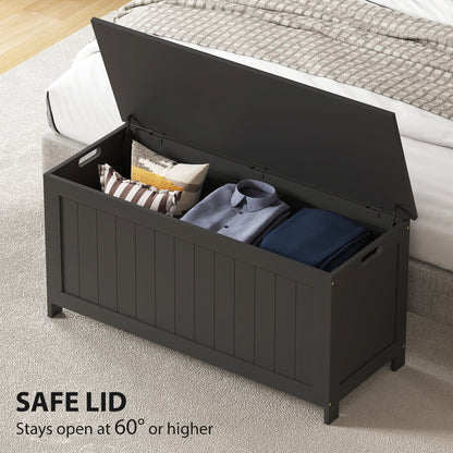 Storage Trunk with 2 Safety Hinges, Modern Entryway Bench with Side Handles, Storage Chest for Living Room, Black