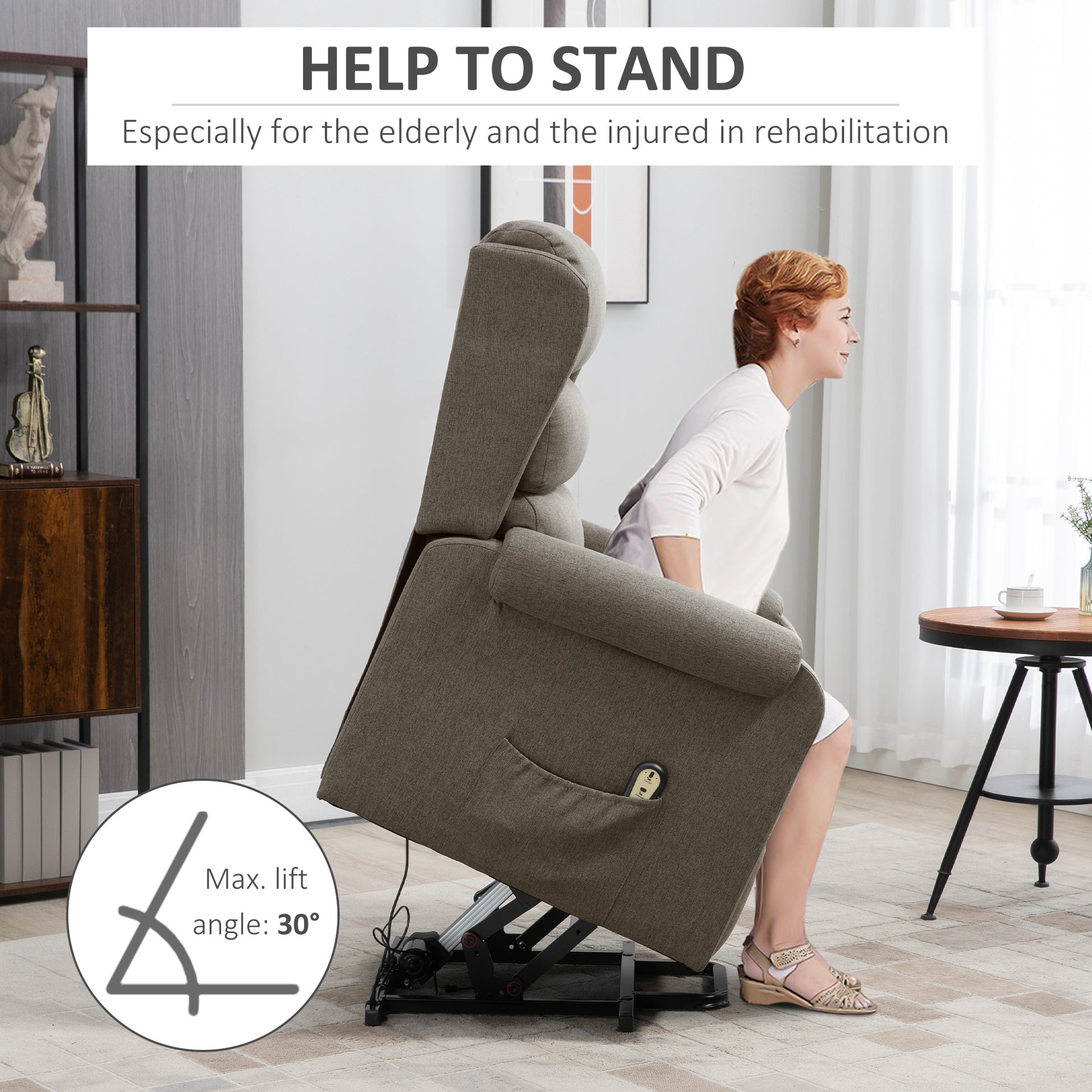 Lift Chair for Elderly, Power Chair Recliner with Footrest, Remote Control, Side Pockets for Living Room, Brown